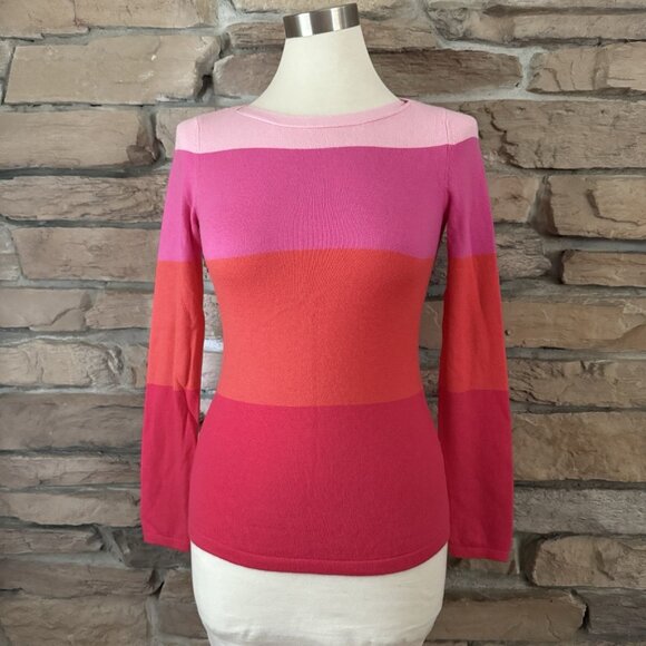 Banana Republic XS Color Block Sweater Pink Red Orange Stripe Merino Wool Blend - Picture 1 of 9